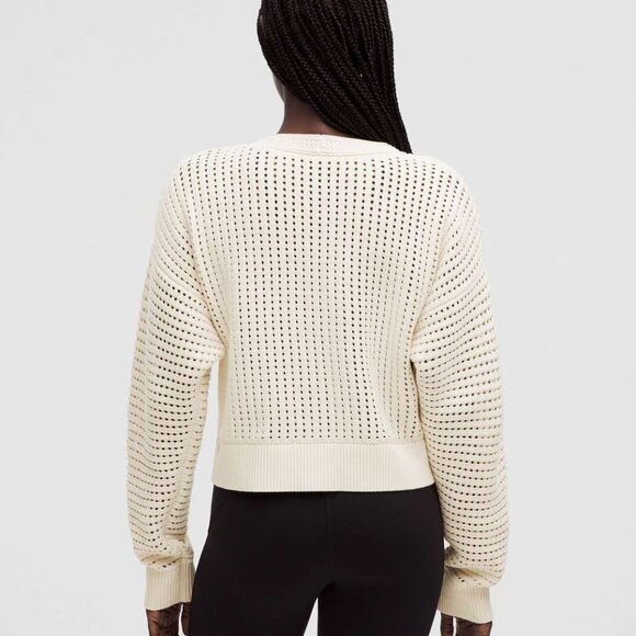 lululemon Cotton Crochet Mesh Relaxed-Fit Cardigan Light Ivory Size XS - Picture 2 of 6